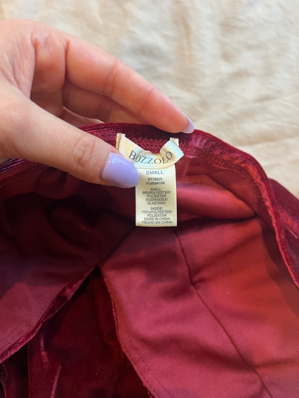 Bozzolo Strapless Velvet Bandeau in Deep Burgundy - Picture 2 of 3